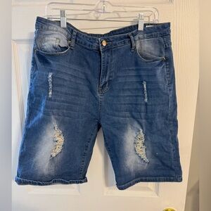 Stylish Blue Distressed Denim Shorts